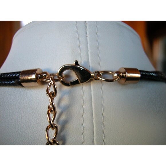 Chunky Green Acrylic Statement Necklace With Gold-Tone Beads & Adjustable Black - Picture 5 of 5